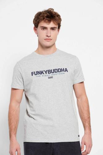 Funky Buddha ανδρικό βαμβακερό T-shirt με contrast logo print μπροστά - FBM007-324-04 Γκρι L